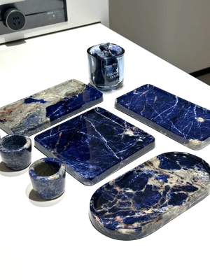 Beli Piring dan Cangkir Marmer Biru Alami Cloisonne Brazil Batu Mewah untuk Baki Sajian Meja, Baki Penyimpanan, Baki Teh online manufacture