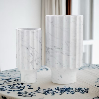 Mua Bình hoa đá trang trí Carrara Ý, bình hoa đá trắng có rãnh online manufacture