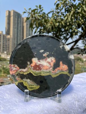 satın al Lüks yuvarlak mermer plaka erime dayanıklı Plum çiçek yeşim mermer tepsisi online manufacture