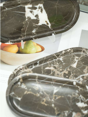 comprare Piatto ovale in marmo di giada intarsiato d'oro Design moderno per un'eleganza senza tempo online manufacture