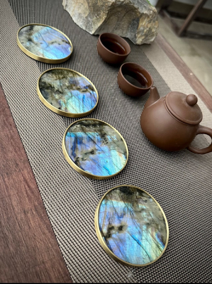 acheter Sous-verres en marbre bleu émeraude, sous-verres ronds en marbre faits à la main pour la décoration de bureau online manufacture