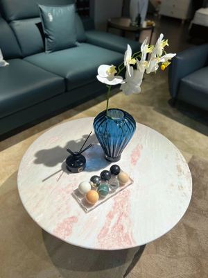 kopen Roze Regenboog Ronde Marmeren Salontafel met Marmeren Voet, Krasbestendig online manufacture