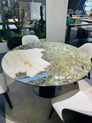 কেনা ব্রাজিলিয়ান সবুজ মার্বেল ডাইনিং টেবিল মার্বেল রান্নাঘরের টেবিল তেল প্রতিরোধী আধুনিকMinimalist শৈলী online manufacture