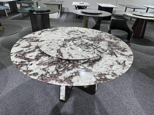 কেনা Luxury Round Dining Table in Snowy Mountain Blue Marble | Ice-White with Deep Blue Veins online manufacture