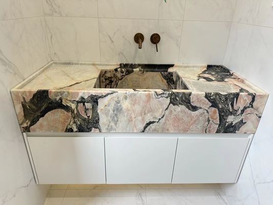 Buy Luxury Bvlgari Pink Marble Countertop | Soft Pink with Black Veins for Vanity online manufacture