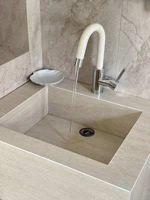 satın al Doğal Travertine Banyo Lavabosu. Villa ve Daire için Şık Taş Vanity online manufacture