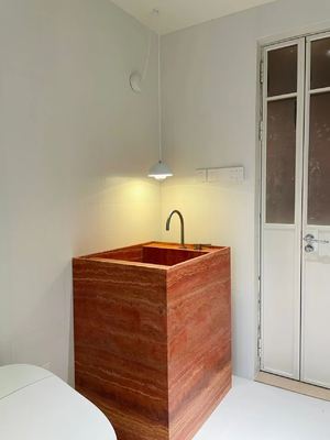 buy Iranian Red Travertine Bathroom Washbasin | Artistic Stone Vanity with Flaming Texture online manufacture