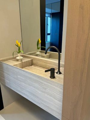 Buy Serpeggiante Marble Bathroom Washbasin | Wood-Veined Stone Vanity online manufacture