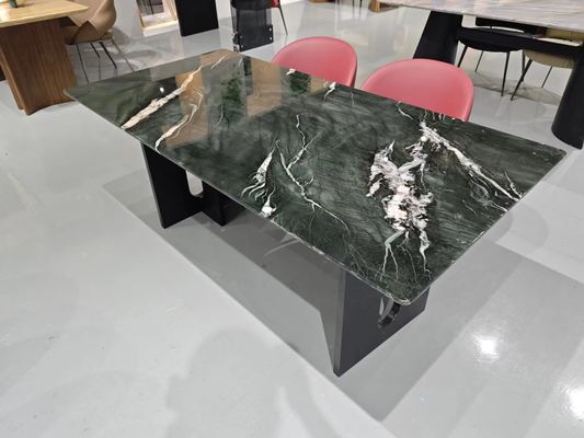 خرید Mica Green Marble Dining Table - Luxury Deep Jade Art Table with Starburst Veins online manufacture
