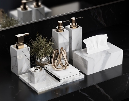 Ensemble distributeur de savon en pierre Arabescato Corchia, bouteilles à pompe en marbre décoratives pour hôtels