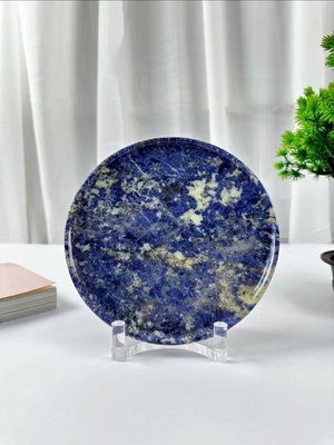 Assiette ronde en marbre bleu de Bolivie, résistante à la chaleur du Brésil, avec un aspect haut de gamme