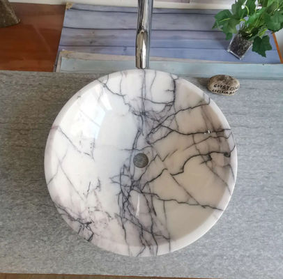 Premium Lilac Marble Vanity Basin | White Marble Sink with Black Veins