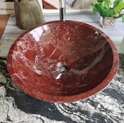 Premium Rosso Levanto Marble Vanity Basin | Crimson Red Sink with White Veins