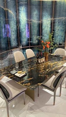 Luxury Brazilian Gold Silk Marble Dining Table with Scratch Resistant Artistic Masterpiece Design