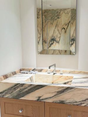 Luxury Statuario Rosso Marble Vanity Top | Misty Pink with Silver Veins