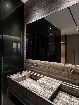 Silver Travertino Marble Vanity Top - Luxury Gray Silver Veined Bathroom Countertop