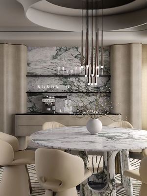 Italian Green Marble Dining Table - Luxury Emerald Silk Art Table for Dining Room