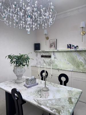 Luxury Green Marble Dining Table - Emerald Ripple & Silver Cloud Art Table